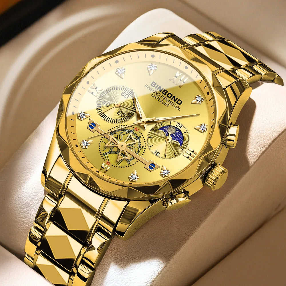 Multi Functional Quartz Watch, Versatile and Trendy Watch, Six Needle Timing, Casual and Trendy Men's Tungsten Steel Color