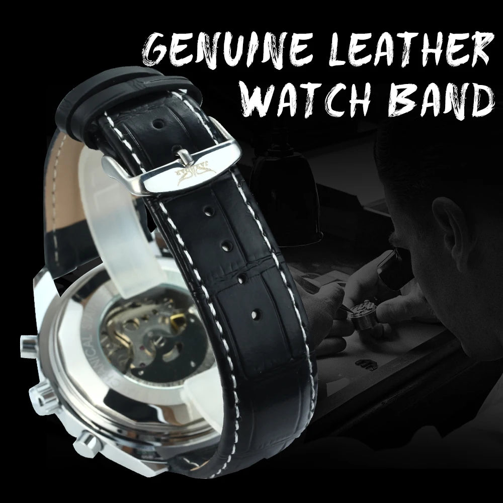 JARAGAR Sports Mens Watches Top Brand Luxury Automatic Mechanical Watch for Men Leather Steel Strap Military Wristwatches Gifts