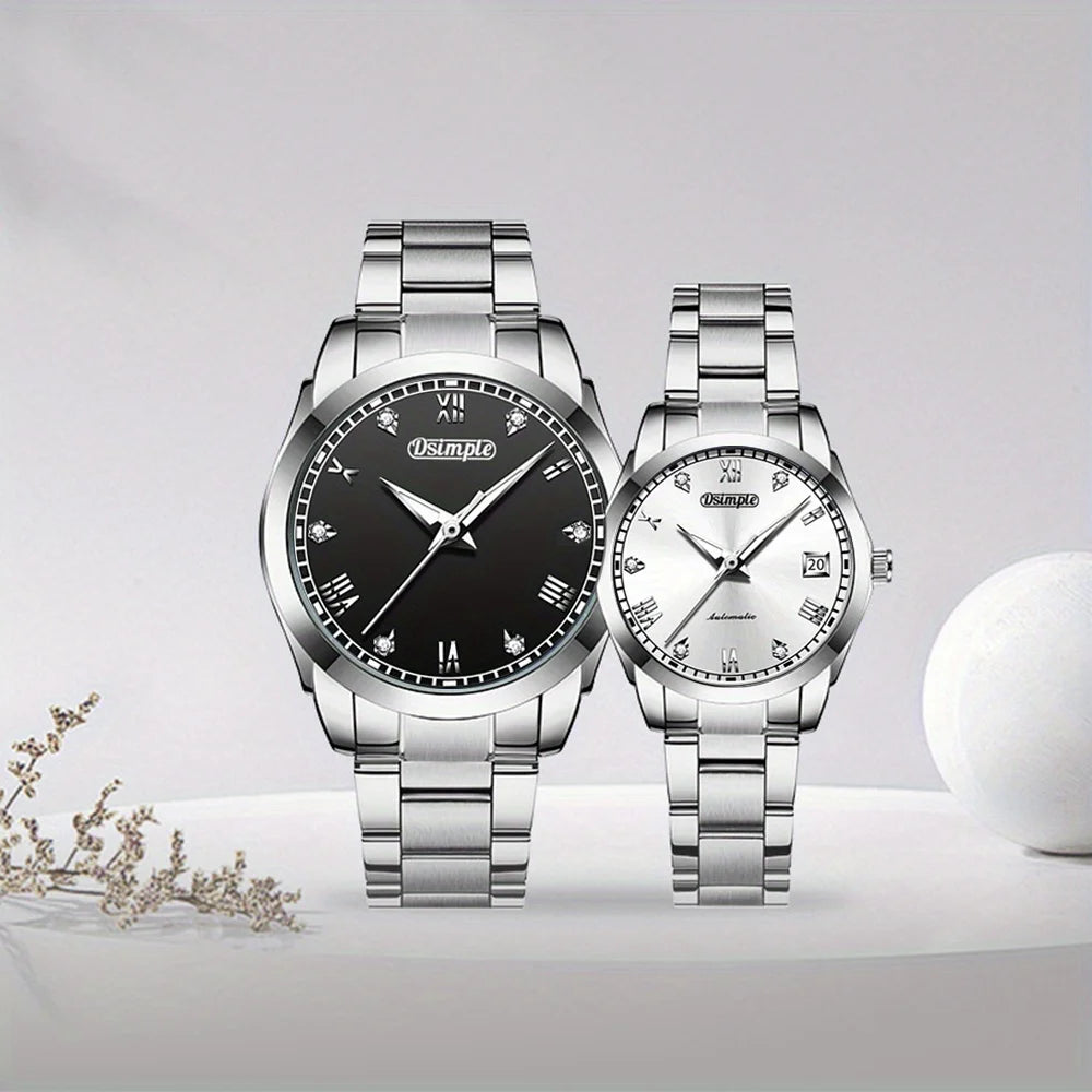 2pcs/set Couple Watch, Luxurious Stainless Steel Couple's Wristwatches,Quartz Watches,Valentine's Day Gifts, Women Gift