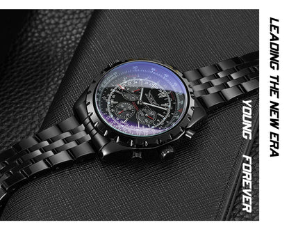JARAGAR Original Blue Glass Big Dial Multifunctional Automatic Men's Watches Stainless Steel Vintage Mechanical Waterproof Clock