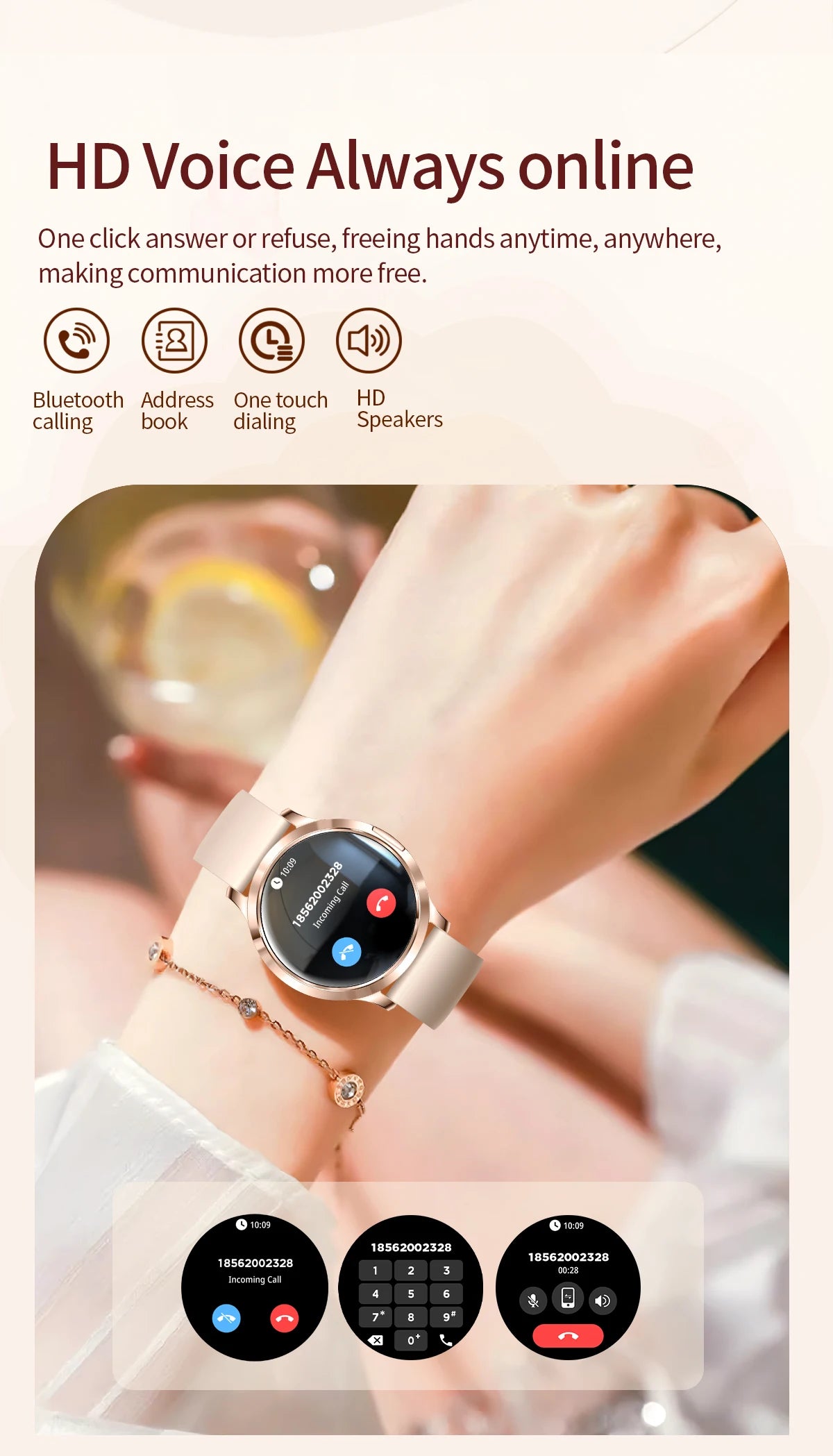 2026New Ladies' Smart Watch AMOLED Display Custom Dial Sport Fitness Health Tracke Waterproof Bracelet Music Digital Clock Women