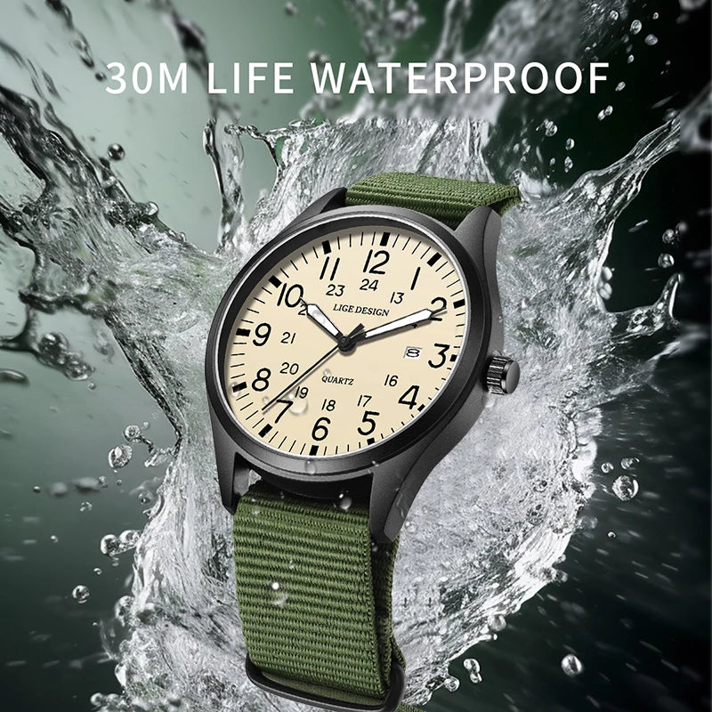 New Fashion LIGE Fashion Man Watch Outdoor Casual Sport Classic Auto Date Waterproof Luminous Quartz Watches Male Wear-resistant
