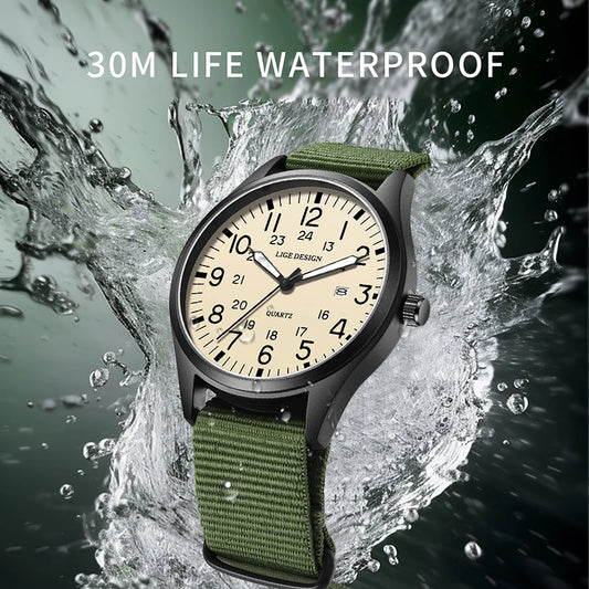 New Fashion LIGE Fashion Man Watch Outdoor Casual Sport Classic Auto Date Waterproof Luminous Quartz Watches Male Wear-resistant