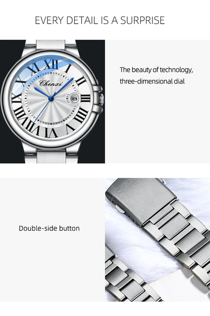 CHENXI 039 Couple Exquisite Watch Quartz Top Brand Luxury Fashion Stainless Steel Silver White Male and Female Couple Watch Gift