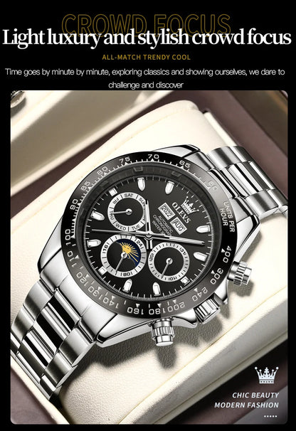 OLEVS 6654 Top Brand Men's Watches Classic Fashion Automatic Mechanical Watch for Man Complete Calendar Moon Phase Waterproof
