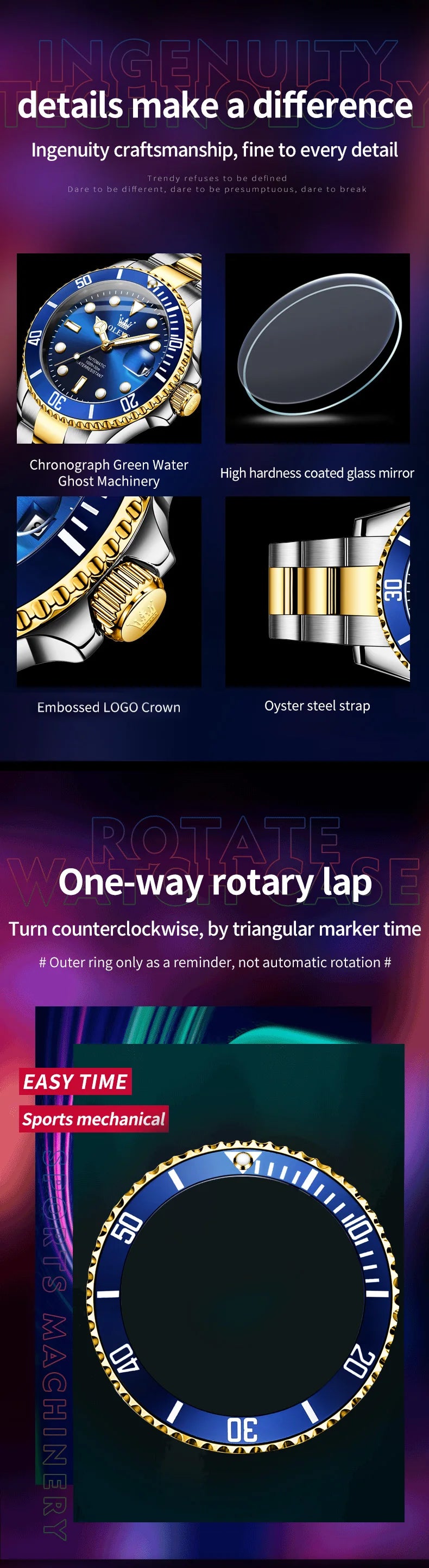 OLEVS 6650 Luxury Business Automatic Men's Watches Waterproof Luminous Stainless Steel Mechanical Wristwatch for Man
