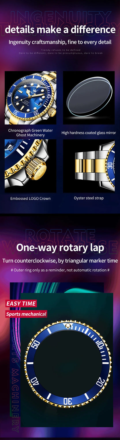 OLEVS 6650 Luxury Business Automatic Men's Watches Waterproof Luminous Stainless Steel Mechanical Wristwatch for Man
