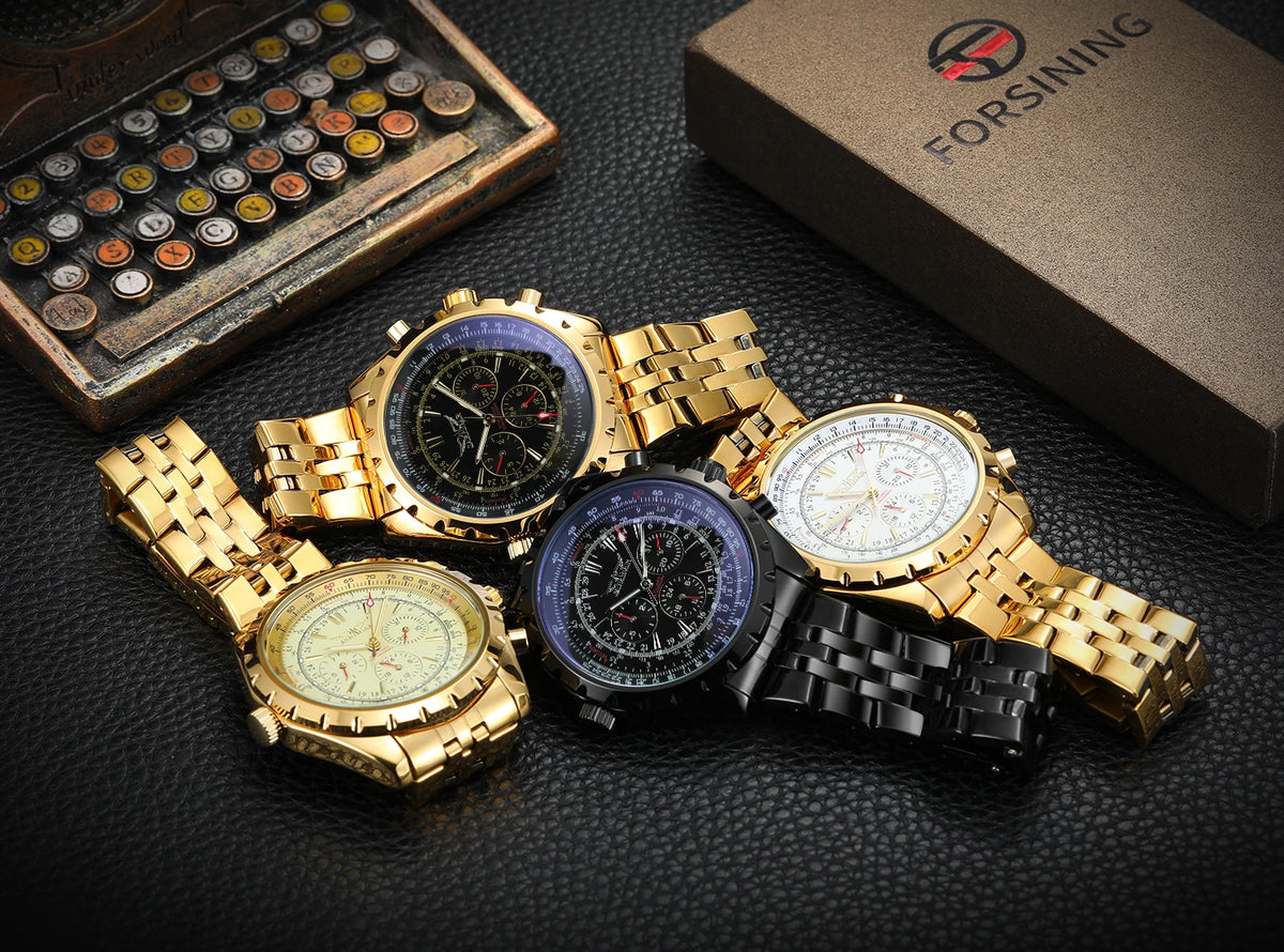 JARAGAR Original Blue Glass Big Dial Multifunctional Automatic Men's Watches Stainless Steel Vintage Mechanical Waterproof Clock