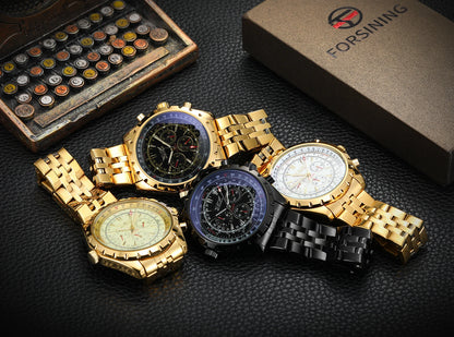 JARAGAR Original Blue Glass Big Dial Multifunctional Automatic Men's Watches Stainless Steel Vintage Mechanical Waterproof Clock