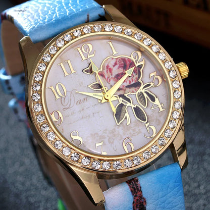 Fashion Ladies Watches Women Printed Flower Watch Luxury Casual Quartz Leather Wrist Watch Fashion Female Dress Clocks Relogio