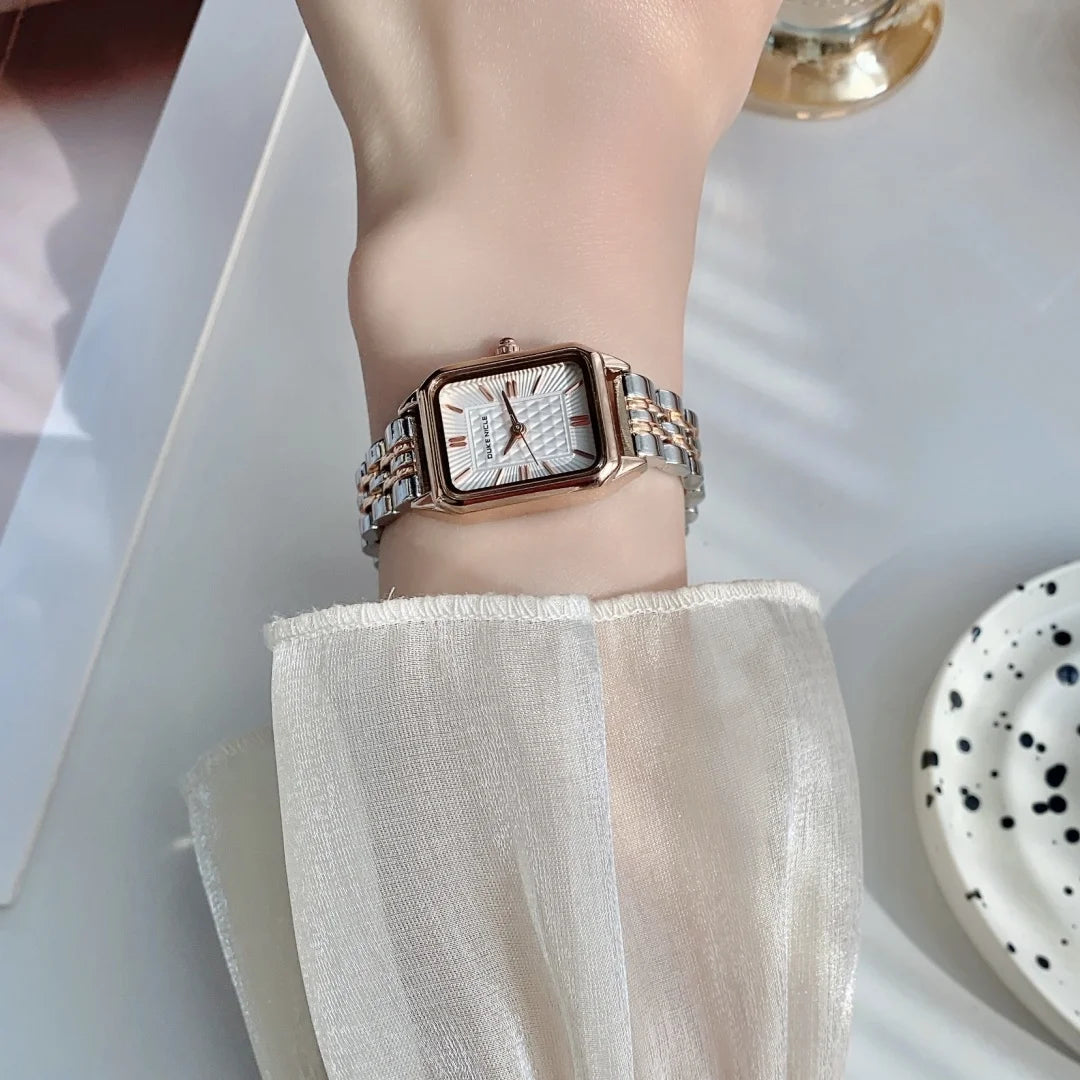 Women Watches Business Ladies Quartz Watch Simple Scale Square Stainless Steel Band Folding Clock Wristwatches Reloj Mujer