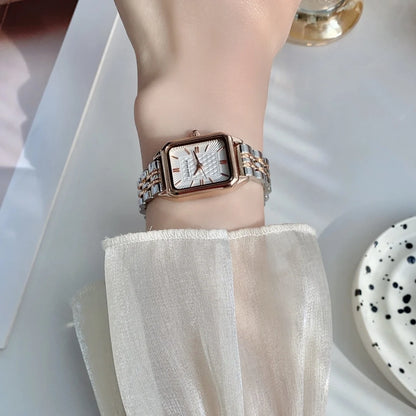 Women Watches Business Ladies Quartz Watch Simple Scale Square Stainless Steel Band Folding Clock Wristwatches Reloj Mujer