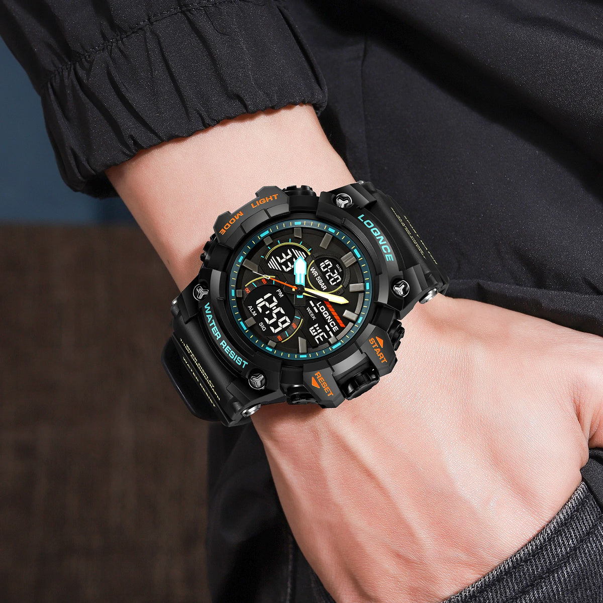Fashion LOQNCE 98007 Men's Watch 5ATM Waterproof Watches for Men High Quality Dual Movement Multifunctional Electronics Watch