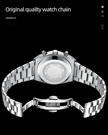 Men's Watches Classic Multifunctional Chronograph Sports Watch Top Luxury Stainless Steel Waterproof Luminous Quartz Wristwatch