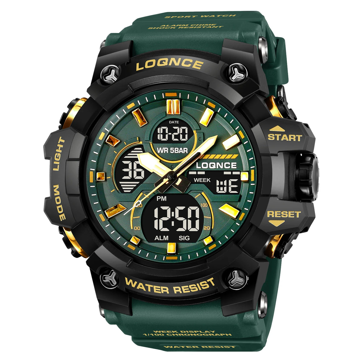 Fashion LOQNCE 98007 Men's Watch 5ATM Waterproof Watches for Men High Quality Dual Movement Multifunctional Electronics Watch