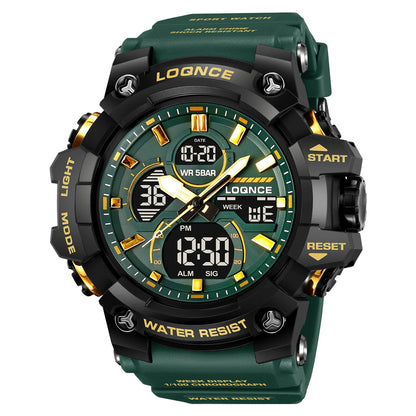 Fashion LOQNCE 98007 Men's Watch 5ATM Waterproof Watches for Men High Quality Dual Movement Multifunctional Electronics Watch