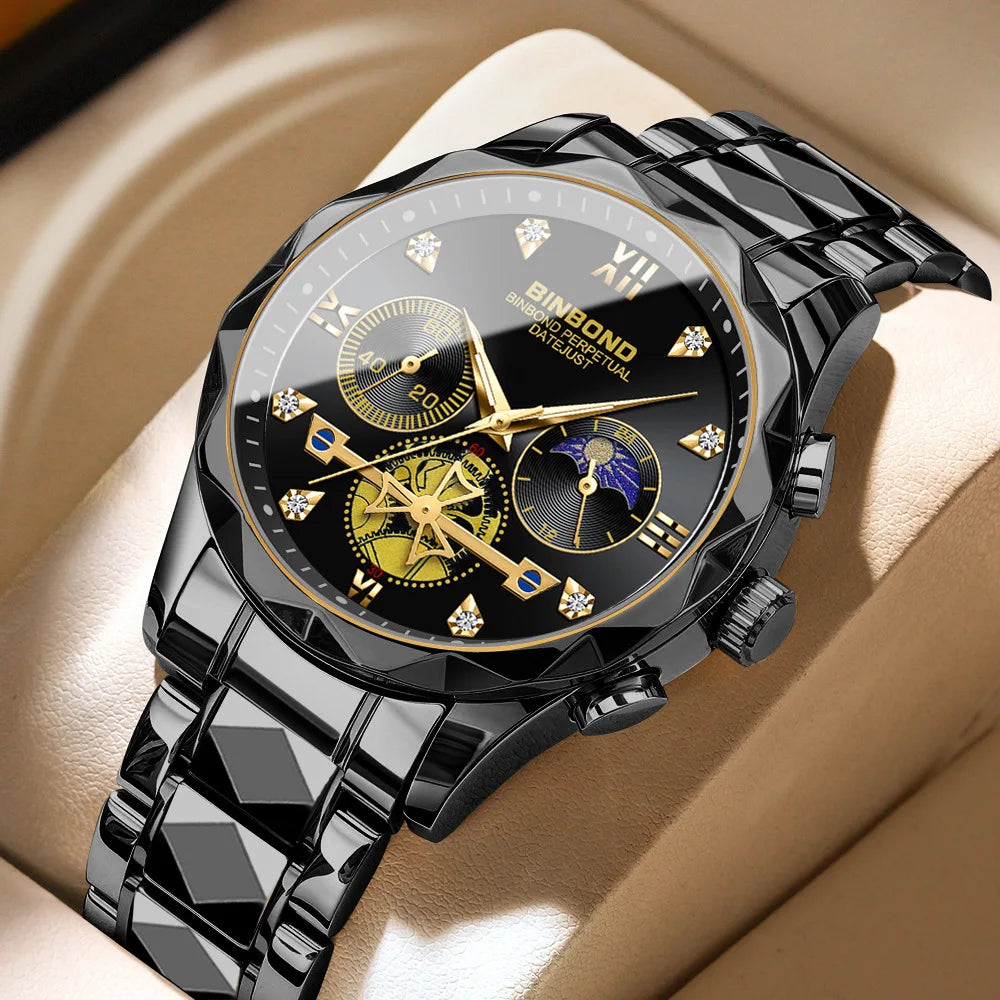 Multi Functional Quartz Watch, Versatile and Trendy Watch, Six Needle Timing, Casual and Trendy Men's Tungsten Steel Color