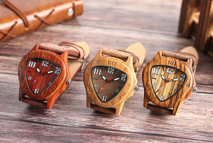 Unique Wooden Watches for Men Sport Racing Design Geometric Triangle Man's Quartz Watch Bamboo Relogio Masculino Orologio Uomo