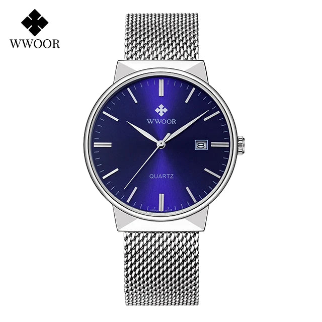 2022 Fashion Wwoor Top Brand Men Simple Slim Watches Luxury Gold Steel Mesh Ultra Thin Waterproof Date Wrist Watch Golden Clock