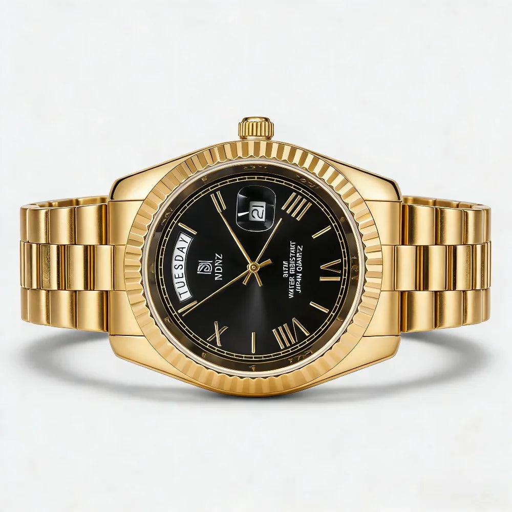 Fashionable waterproof couple's wristwatch, men business quartz watch, date and timing function, steel strap, Japanese movement