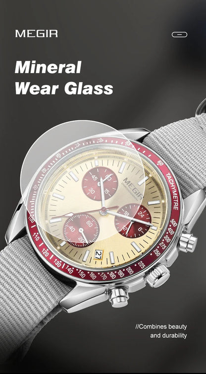 MEGIR New Luxury Men's Watches Canvas Weaving Strap Sport Automatic Chronograph Quartz Waterproof Wristwatch for Male 2247