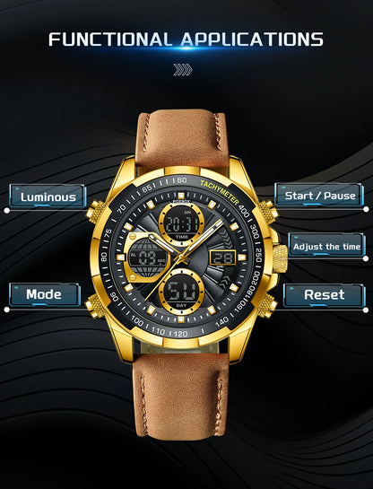 LIGE Top Watches for Men Leather Men Military Sport Waterproof Watch Quartz WristWatch Chronograph Male Clock
