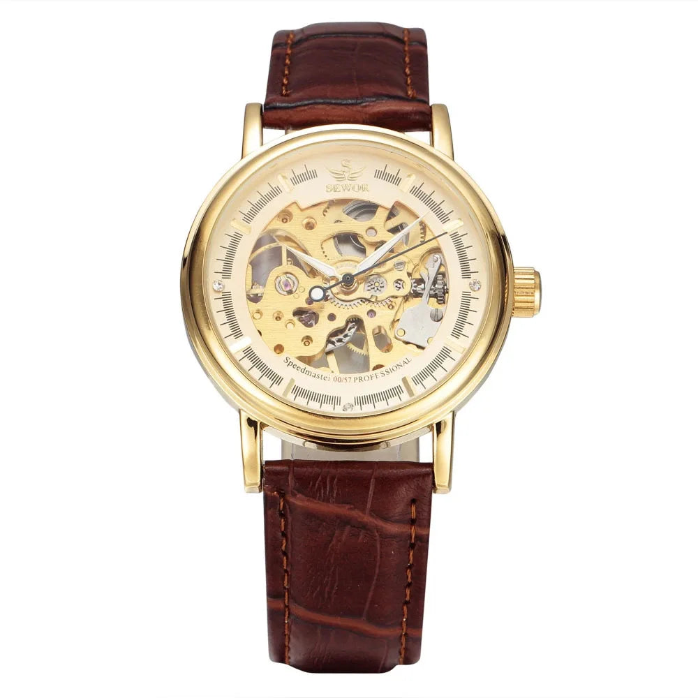 Fashion Men Mechanical Wristwatch, PU Leather Band, Mineral Reinforced Glass Mirror,BusinessCasual Male Wrist Watch forDaily Use