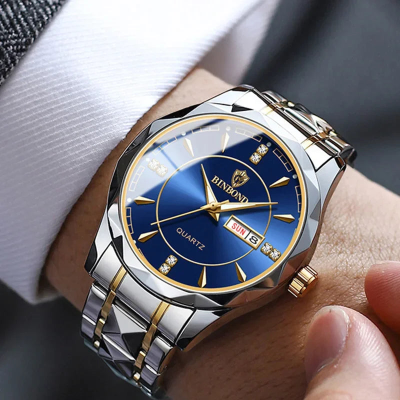 BINBOND Fashion Couple Watches Waterproof Diamond Valentine Day Lover Gift Stainless Steel Watch Men Women Quartz Watch 2pcs