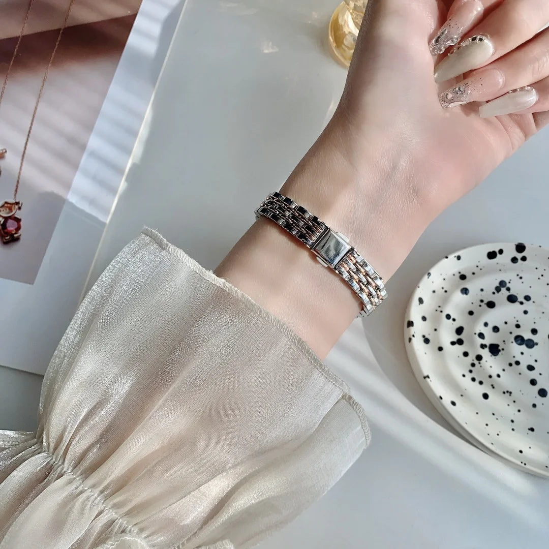 Women Watches Business Ladies Quartz Watch Simple Scale Square Stainless Steel Band Folding Clock Wristwatches Reloj Mujer