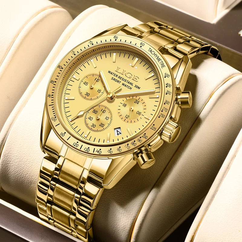 LIGE Top Brand Luxury New Mens Watches Waterproof Luminous Watch for Men Date Chronograph Sport Quartz Man Wristwatches+Box