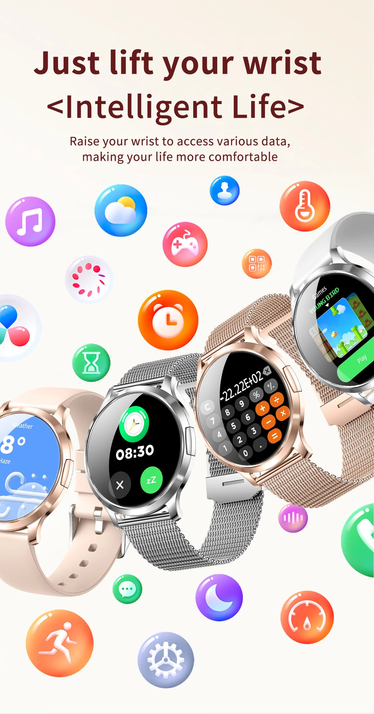 2026New Ladies' Smart Watch AMOLED Display Custom Dial Sport Fitness Health Tracke Waterproof Bracelet Music Digital Clock Women