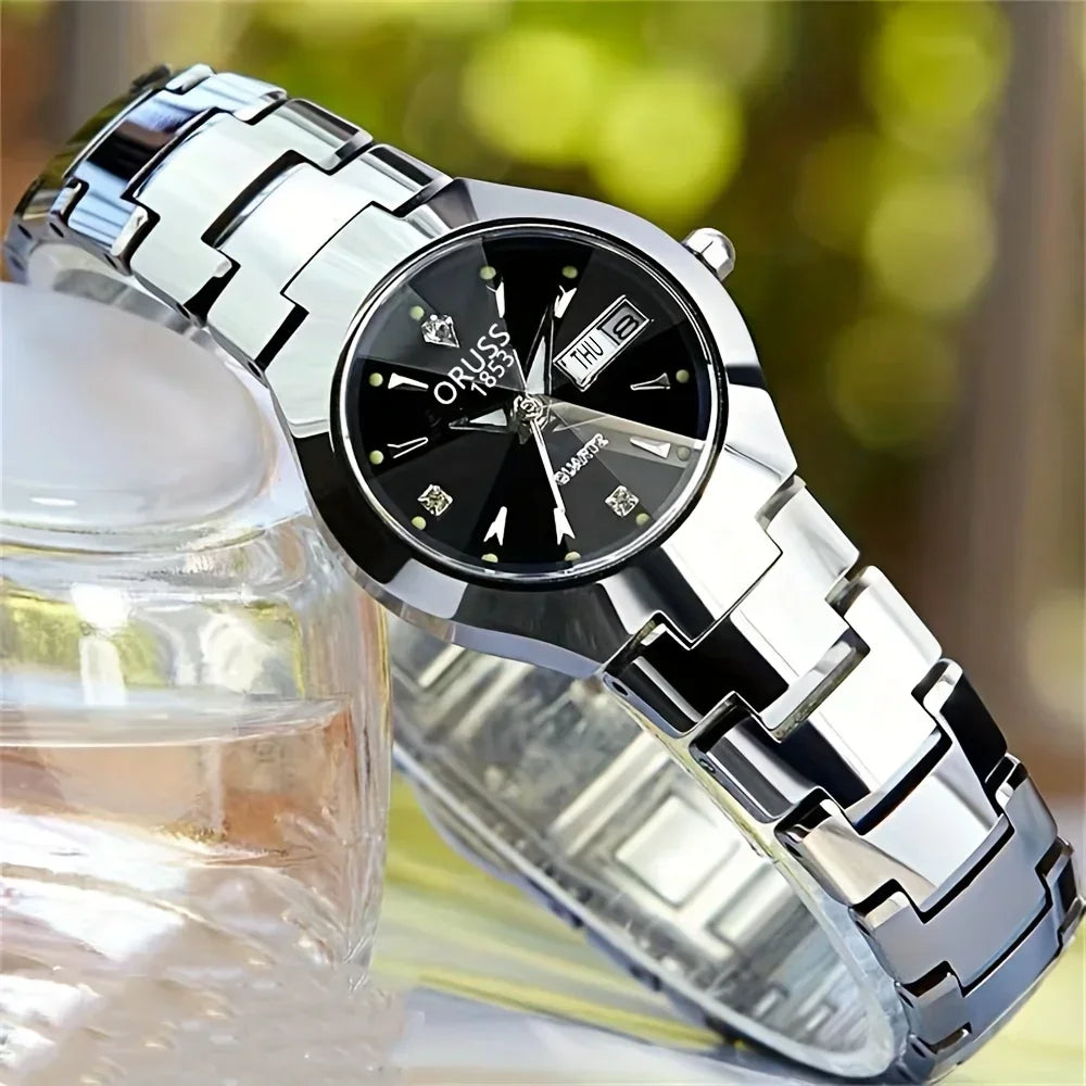 1/2pcs Couples Dial Cutting Quartz Watch Business Fashion Analog Calendar Wrist Watch Valentines Gift For Men Women Date Watch