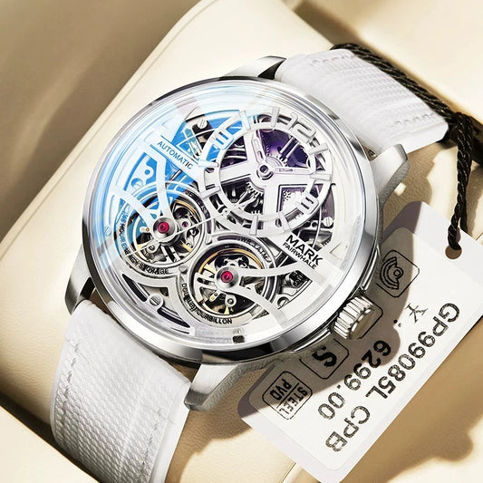 Mark Fairwhale Fashion Tourbillon Men's Automatic Mechanical Wristwatch Fluororubber Strap Waterproof Luminous Watches for Men