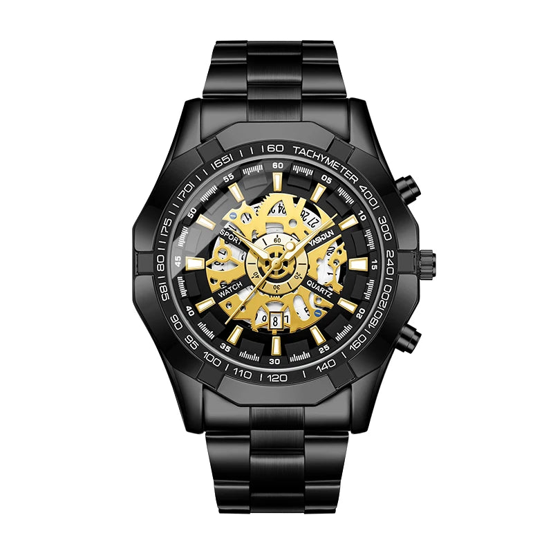 2026 Mens Quartz Watches Top Brand Luxury Stainless Steel Waterproof Hollow Out Big Male Wristwatches Relogio Masculino
