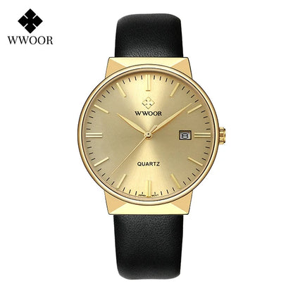 2022 Fashion Wwoor Top Brand Men Simple Slim Watches Luxury Gold Steel Mesh Ultra Thin Waterproof Date Wrist Watch Golden Clock