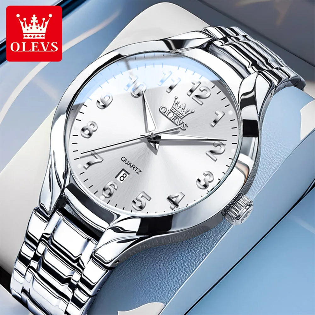 OLEVS 3650 Gold Watches for Men Classic Large Digital Dial Auto Date Waterproof Luminous Original Men's Quartz Wristwatch New