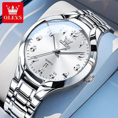 OLEVS 3650 Gold Watches for Men Classic Large Digital Dial Auto Date Waterproof Luminous Original Men's Quartz Wristwatch New