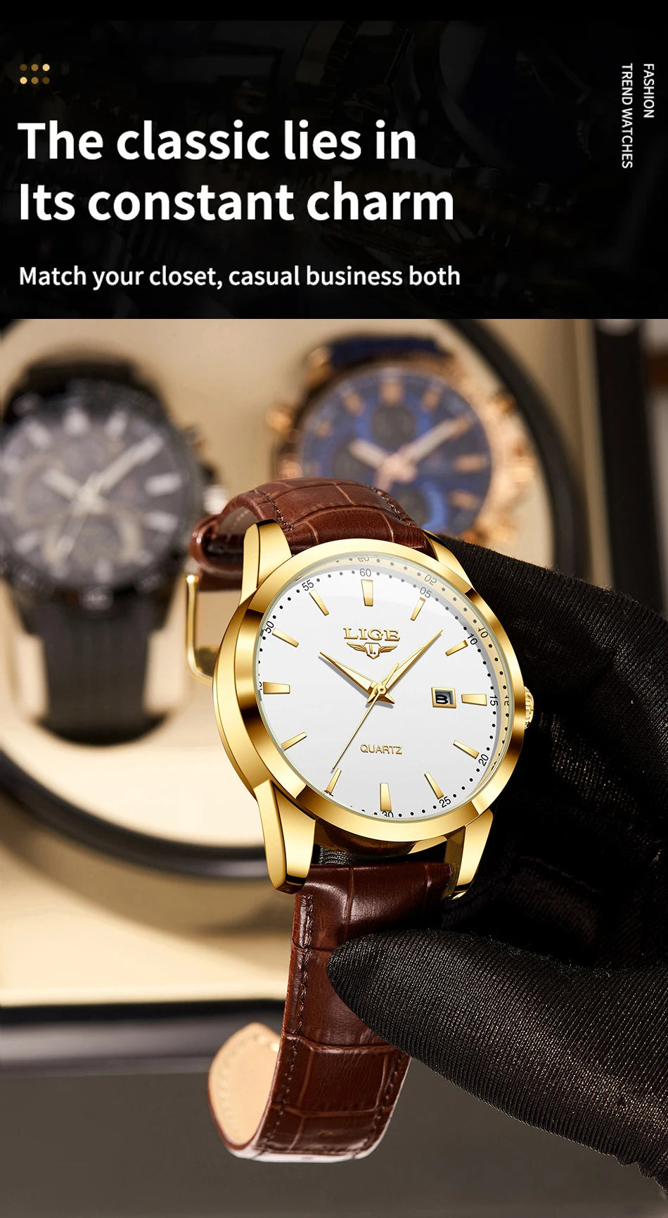LIGE Fashion Brown Leather Watch Men Military Sports Men's Quartz Wristwatches Casual Waterproof Chronograph Relogios Masculino