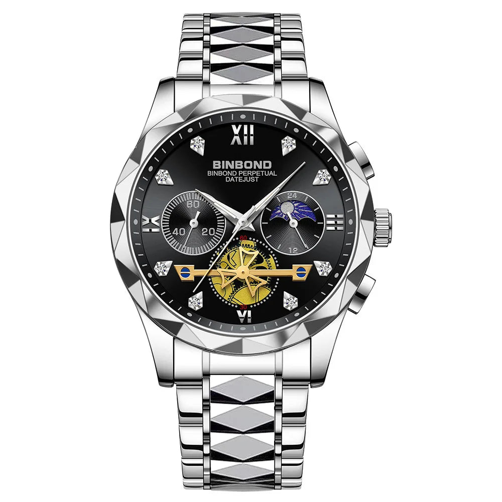 Multi Functional Quartz Watch, Versatile and Trendy Watch, Six Needle Timing, Casual and Trendy Men's Tungsten Steel Color