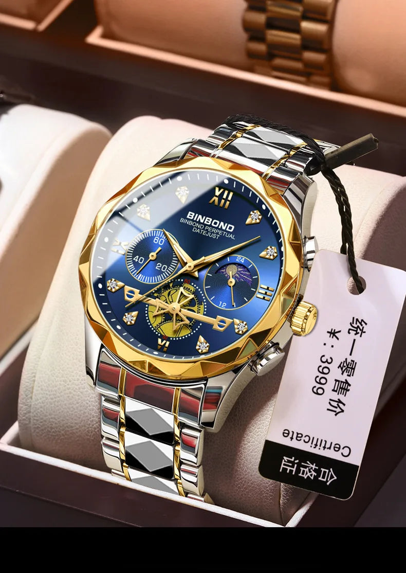 Multi Functional Quartz Watch, Versatile and Trendy Watch, Six Needle Timing, Casual and Trendy Men's Tungsten Steel Color