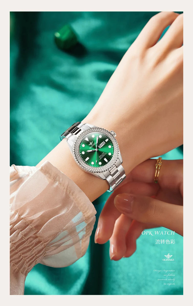 OUPINKE 3229+3205 Couple Watch Pair for Men Women Diving Series Flywheel Design Luxury Imported Movement Lover's Wedding Watches