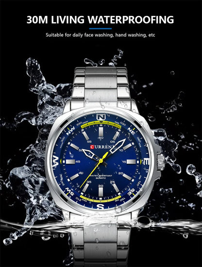 CURREN 8455 Men's Fashion Quartz Watch Business Stainless Steel Strap Night Light Waterproof Luxury Men's Watch Reloj Hombre