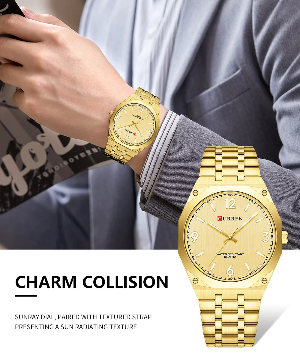 2026 Male Fashion Men Quartz Watch Stainless Steel Band Luminous Business Casual Wristwatch Octagonal Bezel Mineral Glass Dial