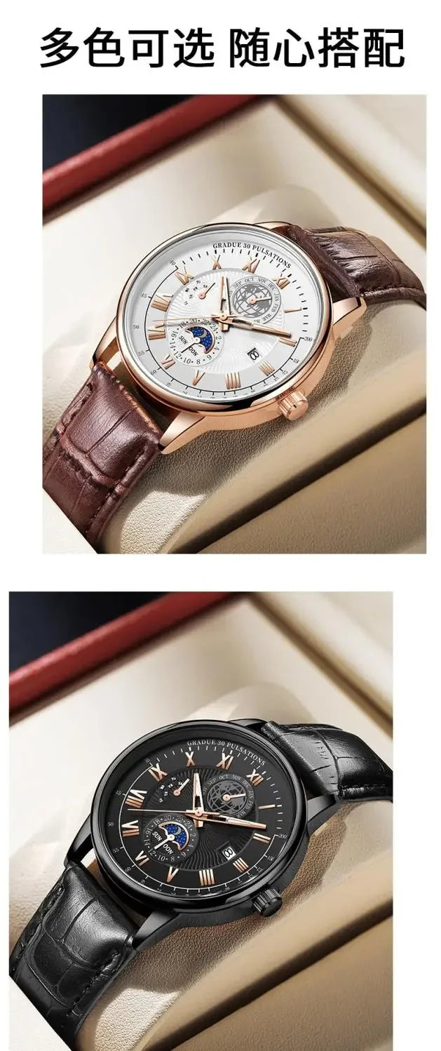2024 Men Watch Fashion Top Luxury Sport Men's Wristwatch Waterproof Luminous Leather Date Quartz Watches Man Clock