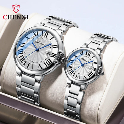 CHENXI 039 Couple Exquisite Watch Quartz Top Brand Luxury Fashion Stainless Steel Silver White Male and Female Couple Watch Gift