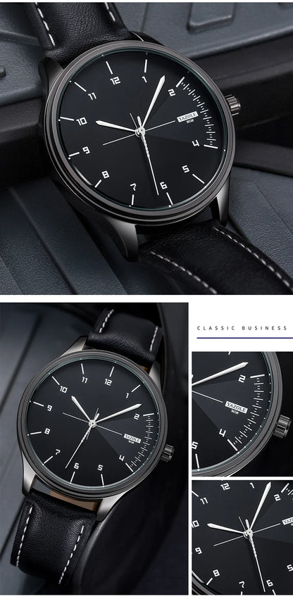 Fashion Men's Watches Top Brand Luxury Metal Case Quartz Wrist Watches Simple Casual Leather Belt Mens Watch Clock Reloj Hombre