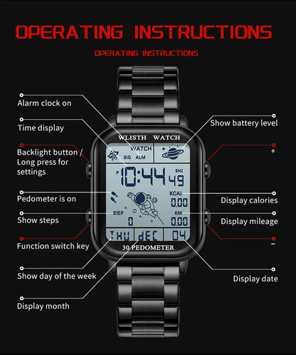 Watches for Man Digital Watch Stopwatch Countdown Wristwatch Calendar Clock Sport Pedometer Calculation Digital Montre Homme