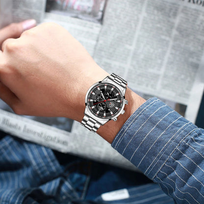 2023 Mens Watches Fashion Luxury Men Black Stainless Steel Quartz Wristwatch Man Business Casual Leather Watch relogio masculino